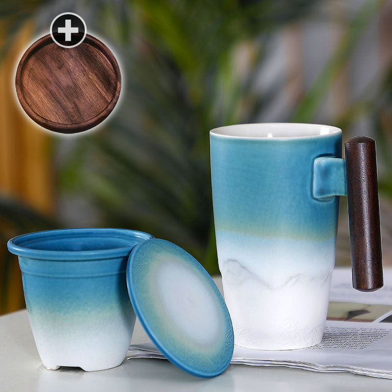 Hochpot Toien Porzellan Tasse (3-teilig, Blau/Weiß, 380ml)