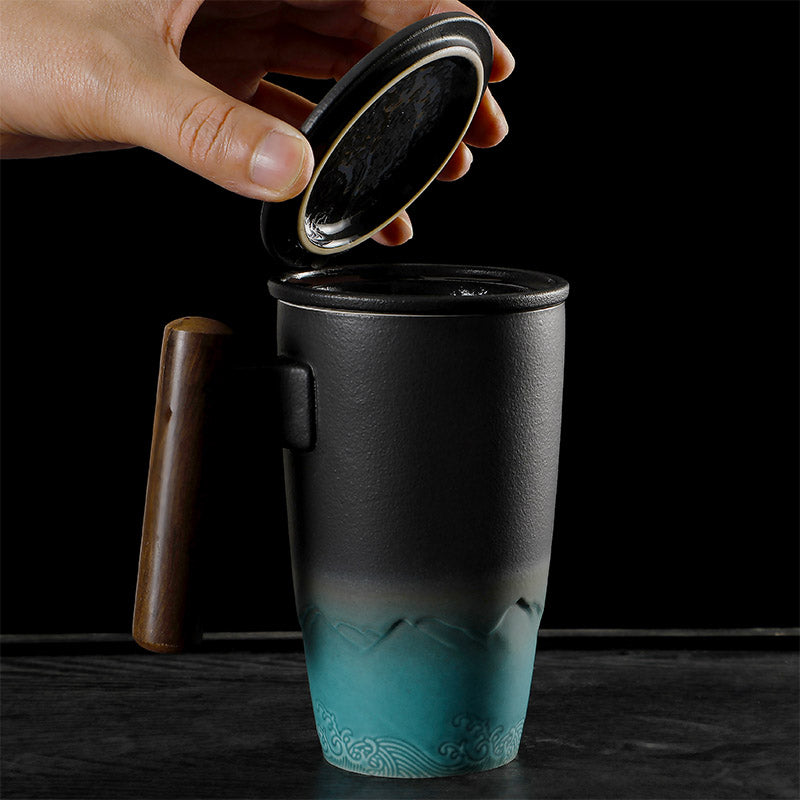 Hochpot Toien Porzellan Tasse (3-teilig, Schwarz/Blau, 380ml)