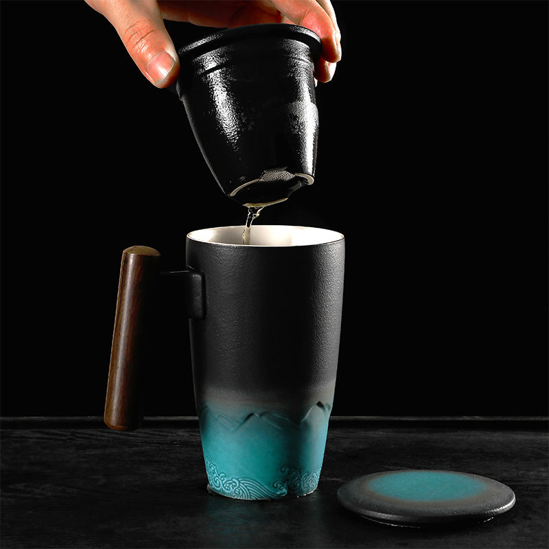 Hochpot Toien Porzellan Tasse (3-teilig, Schwarz/Blau, 380ml)