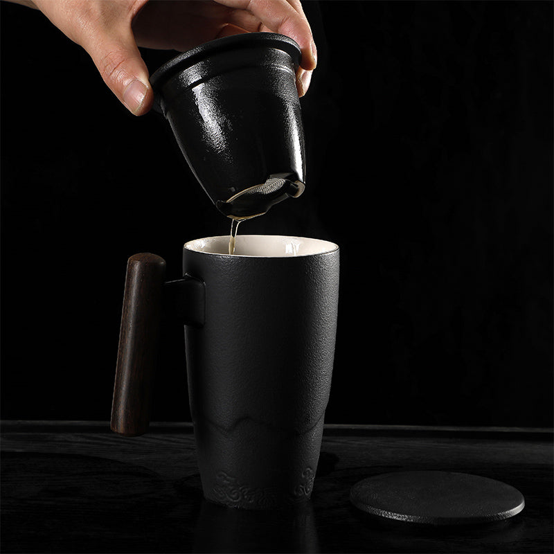 Hochpot Toien Porzellan Tasse (3-teilig, Schwarz, 380ml)