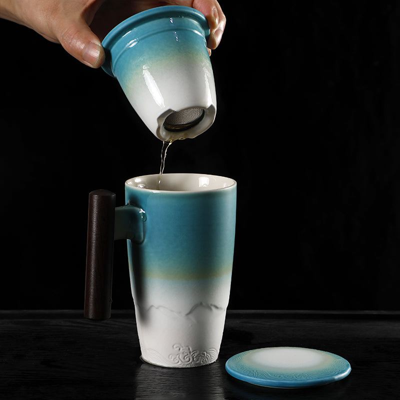 Hochpot Toien Porzellan Tasse (3-teilig, Blau/Weiß, 380ml)