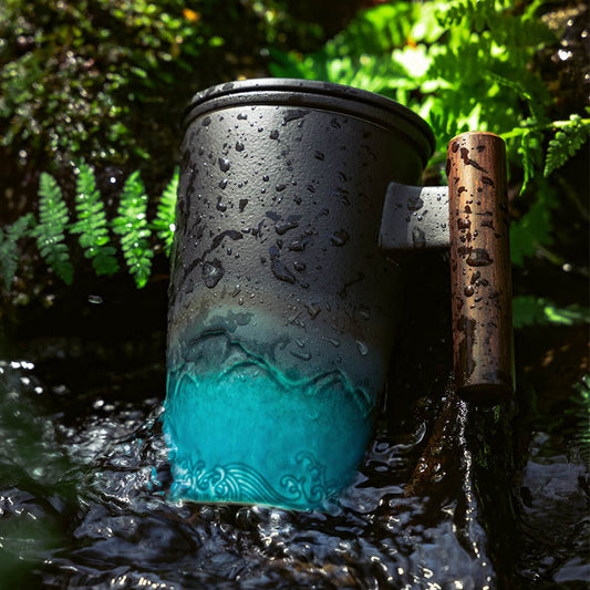 Hochpot Toien Porzellan Tasse (3-teilig, Blau/Weiß, 380ml)