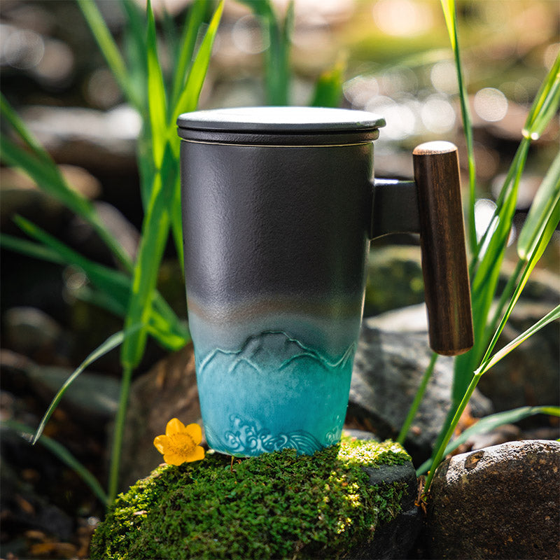 Hochpot Toien Porzellan Tasse (3-teilig, Blau/Weiß, 380ml)