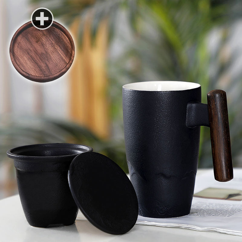 Hochpot Toien Porzellan Tasse (3-teilig, Schwarz, 380ml)